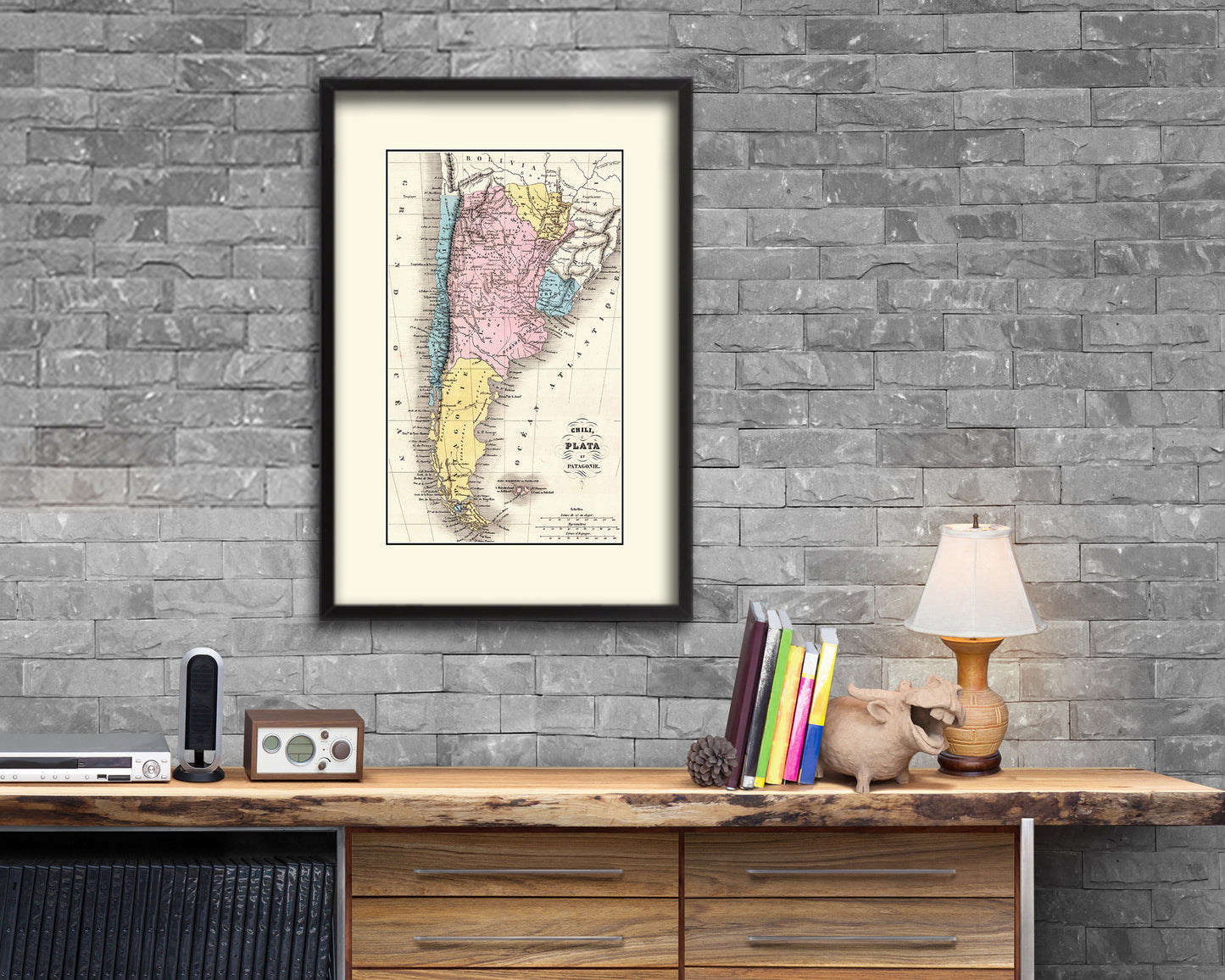 Argentina Chile Patagonia Old Map Wood Framed Print Art Wall Decor Gifts