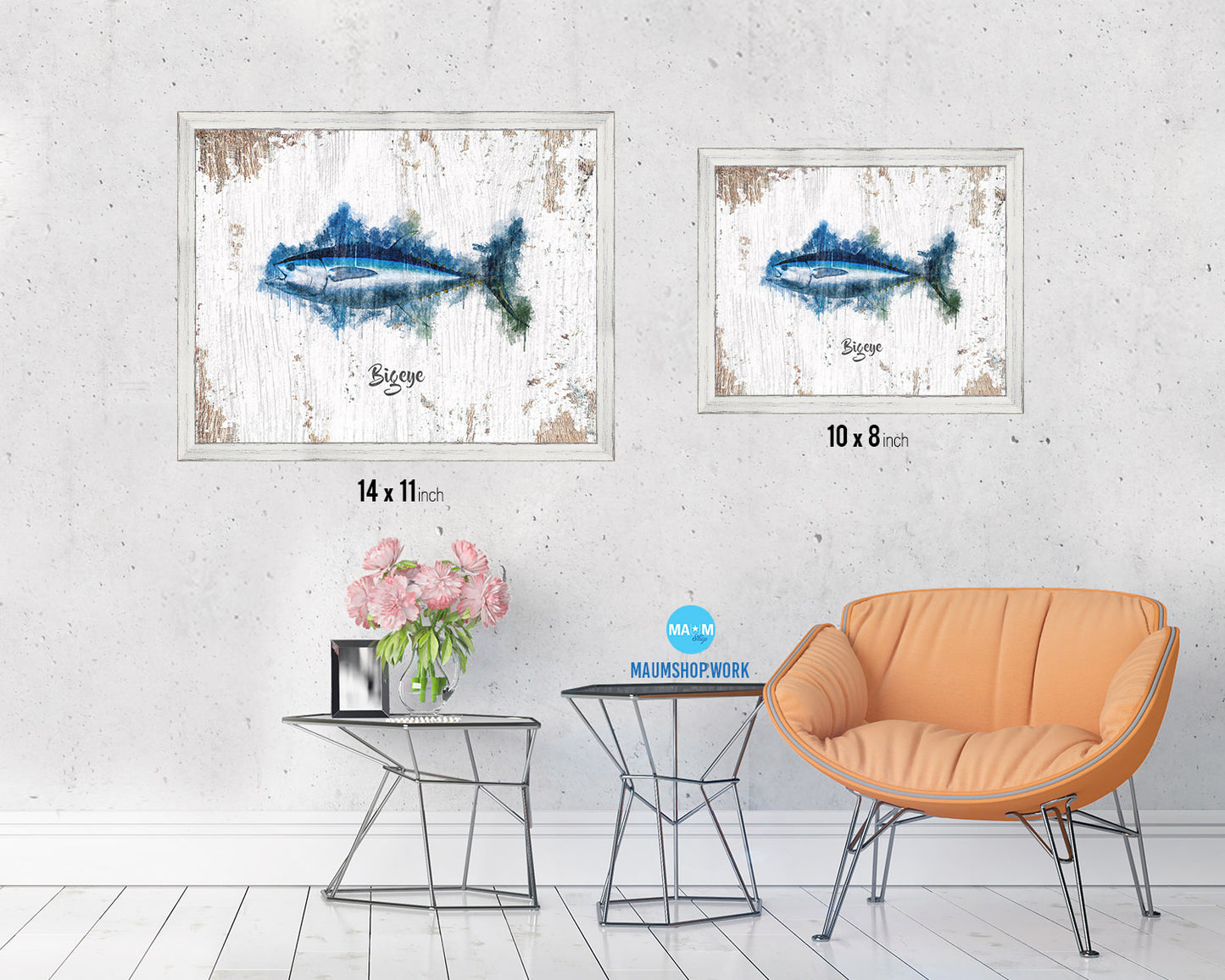 Bigeye Fish Framed Prints Modern Restaurant Sushi Bar Watercolor Wall Art Decor