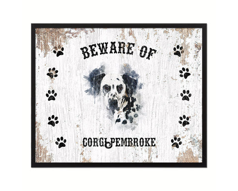 Beware of Corgi Pembroke Sign Wood Framed Print Wall Art Decor Gifts