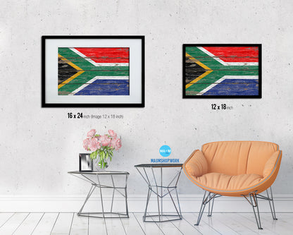 South Africa Country Wood Rustic National Flag Wood Framed Print Wall Art Decor Gifts