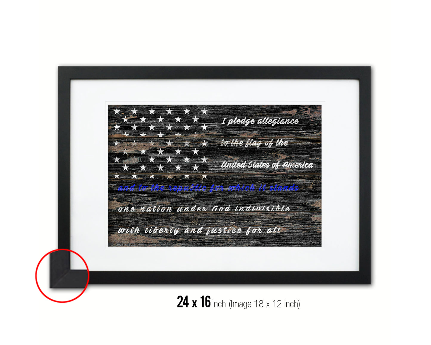 Thin Blue Line Honoring Law Enforcement American, Pledge Allegiance Colonial Primitive Sign Wood Rustic Flag Art