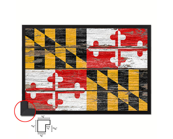 Maryland State Rustic Flag Wood Framed Paper Prints Wall Art Decor Gifts