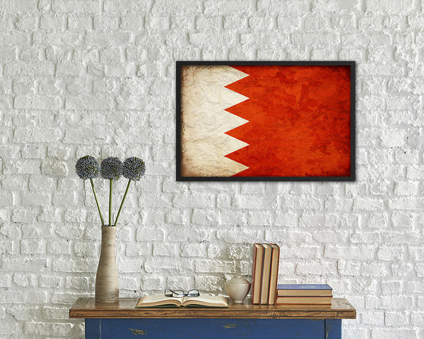 Bahrain Country Vintage Flag Wood Framed Print Wall Art Decor Gifts