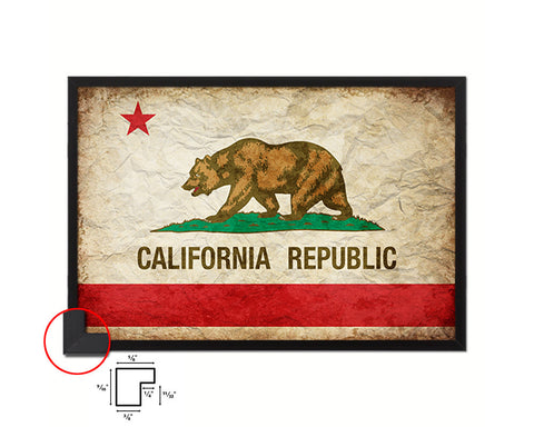 California State Vintage Flag Wood Framed Paper Print Wall Art Decor Gifts