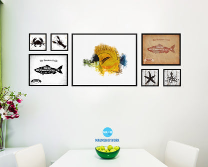 Gold & Black Tropical Fish Framed Print Modern Restaurant Sushi Bar Modern Watercolor Wall Art Decor