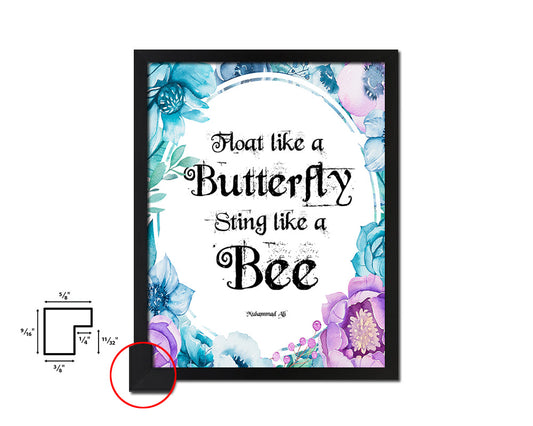 Float like a butterfly sting like a bee Quote Boho Flower Framed Print Wall Decor Art