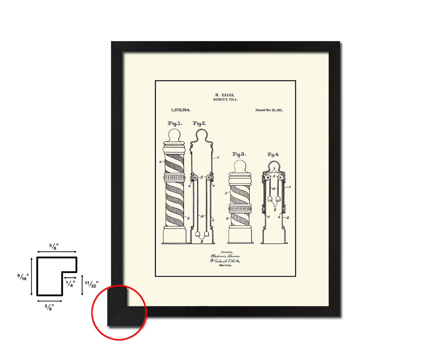 Barber Pole Barbershop Vintage Patent Artwork Black Frame Print Wall Art Decor Gifts