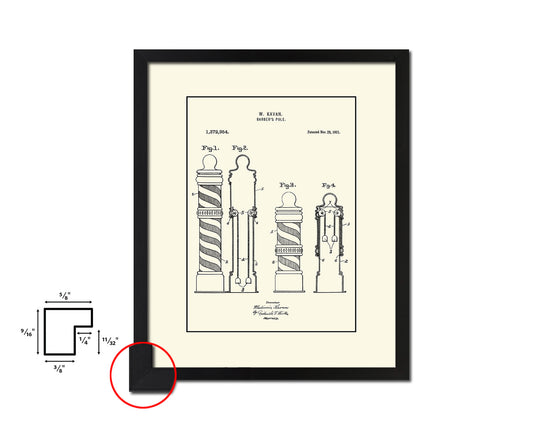 Barber Pole Barbershop Vintage Patent Artwork Black Frame Print Wall Art Decor Gifts