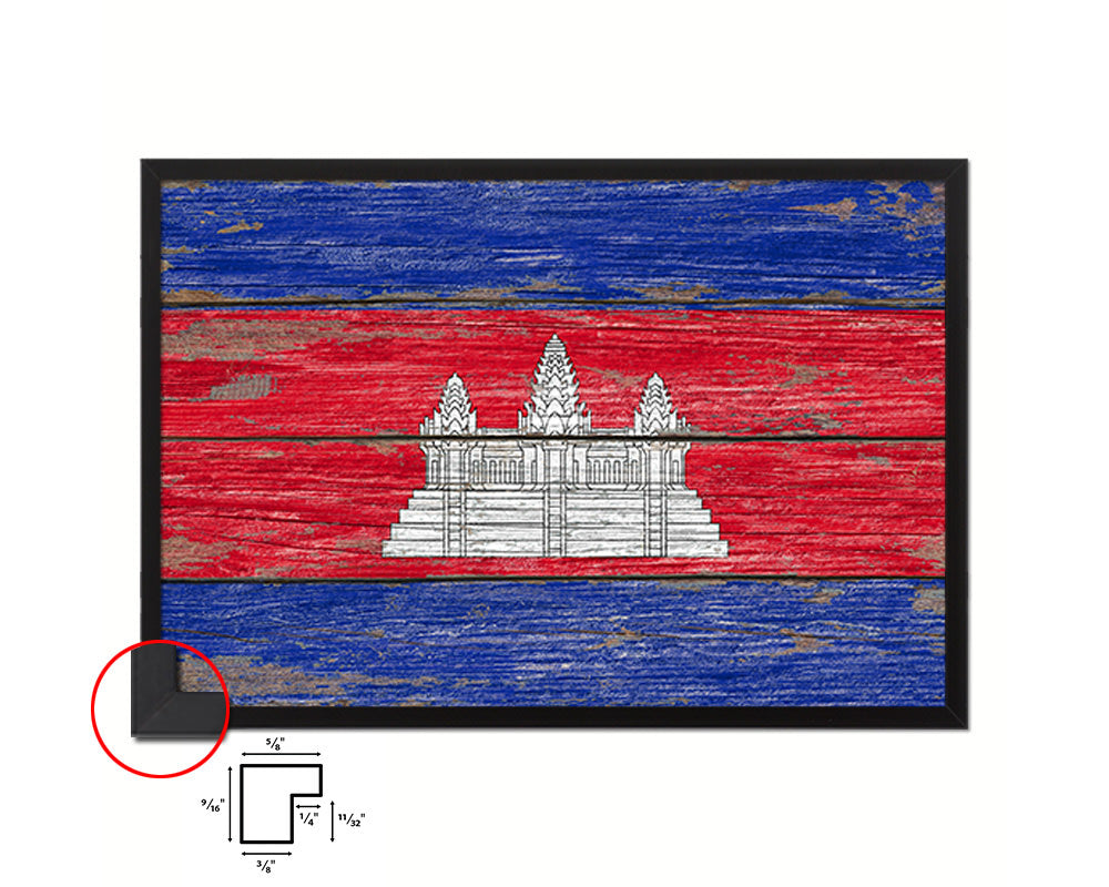 Cambodia Country Wood Rustic National Flag Wood Framed Print Wall Art Decor Gifts