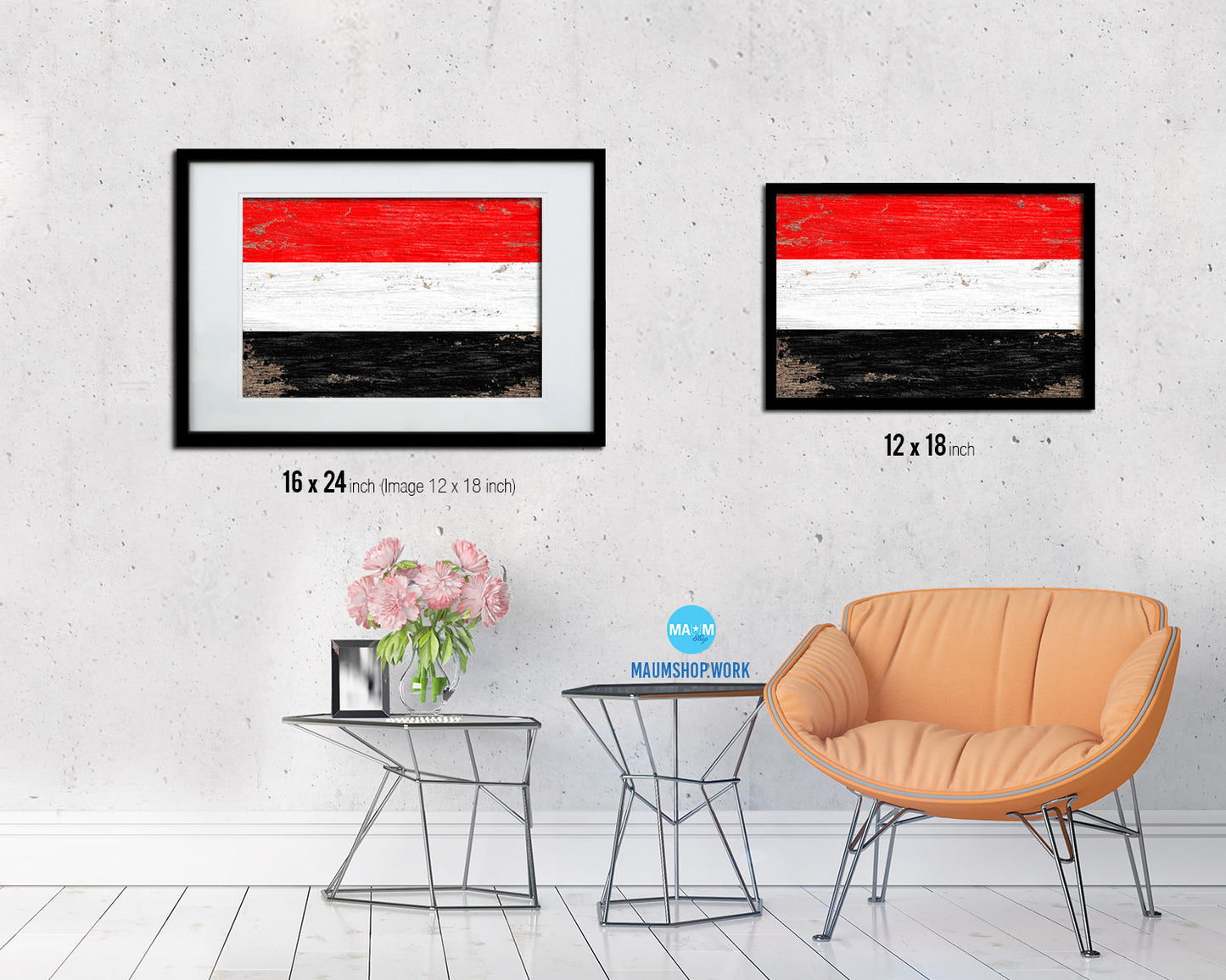 Yemen Shabby Chic Country Flag Wood Framed Print Wall Art Decor Gifts