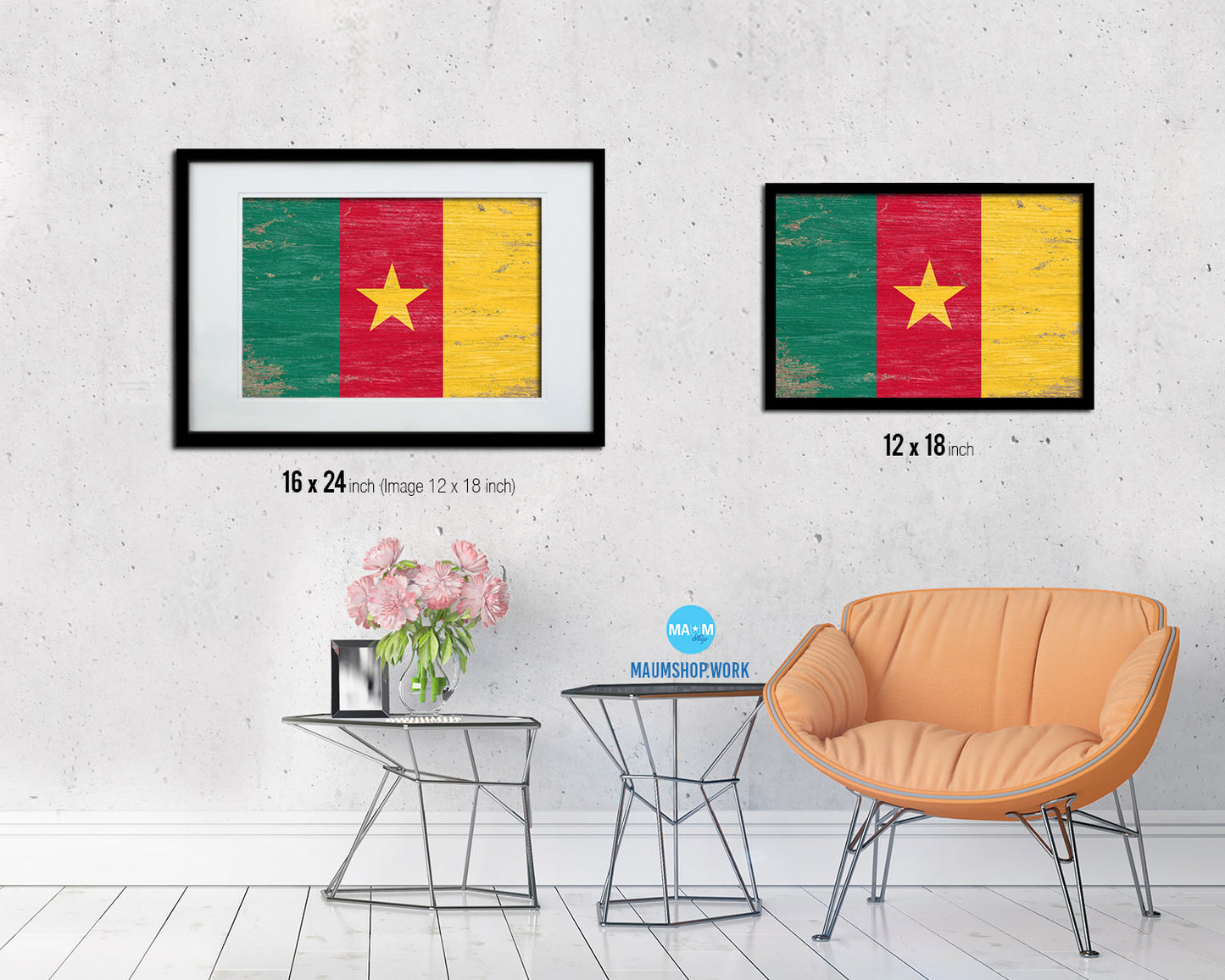 Cameroon Shabby Chic Country Flag Wood Framed Print Wall Art Decor Gifts