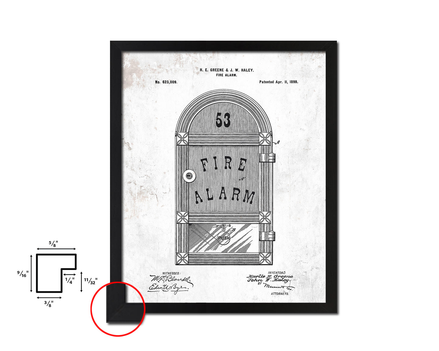 Fire Alarm Firefighter Vintage Patent Artwork Black Frame Print Gifts