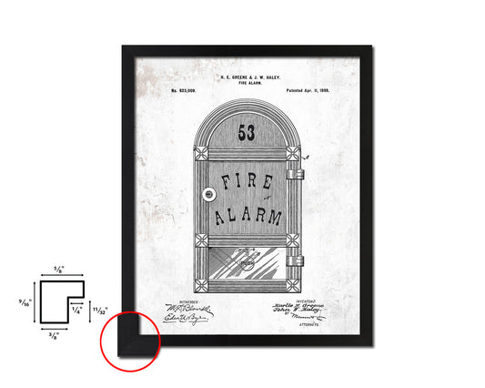 Fire Alarm Firefighter Vintage Patent Artwork Black Frame Print Gifts