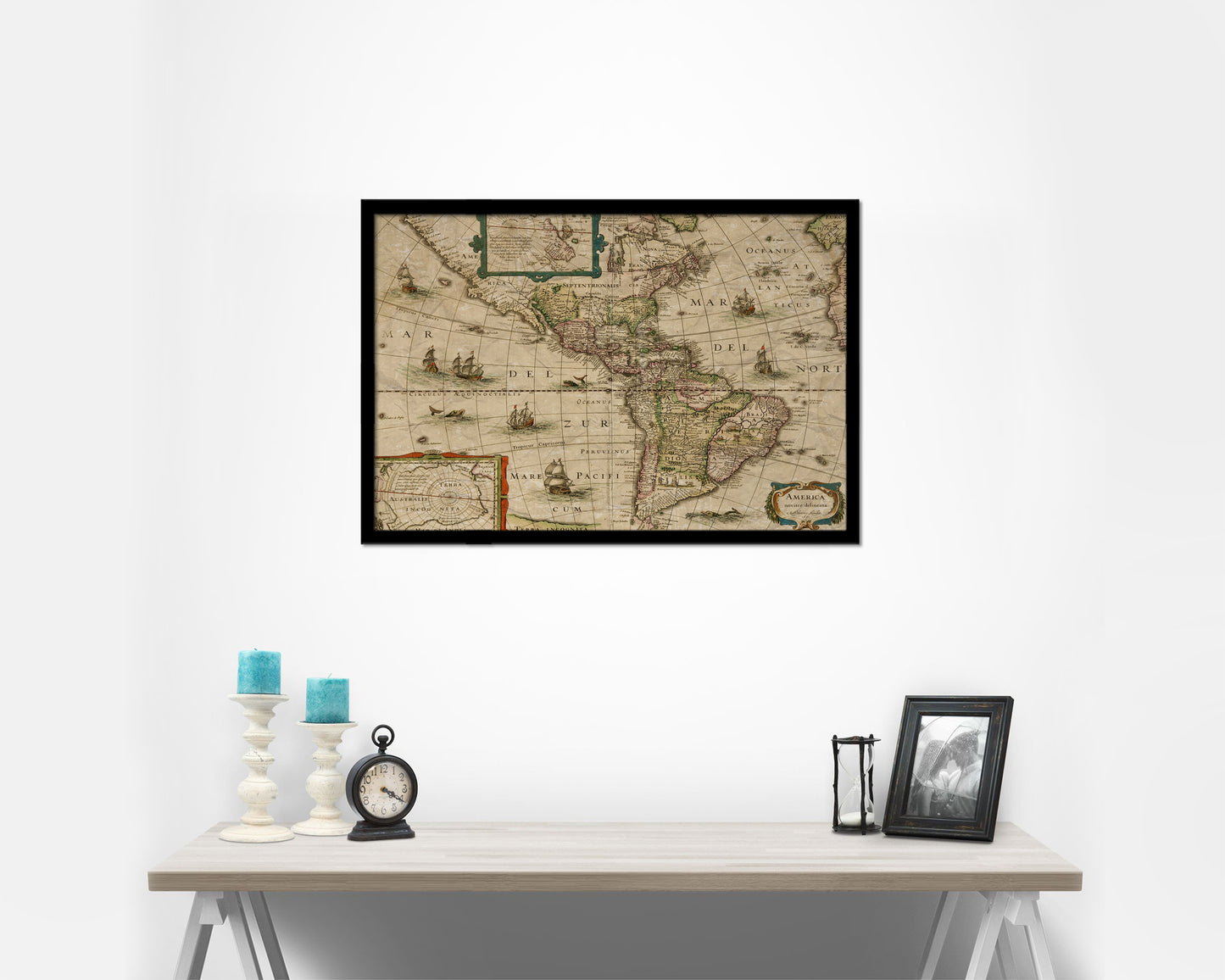 North and South America Cartographic Historical Map Framed Print Art Wall Decor Gifts