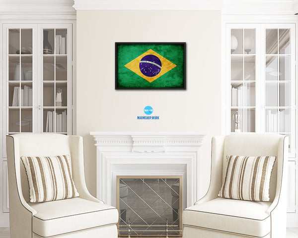 Brazil Country Vintage Flag Wood Framed Print Wall Art Decor Gifts