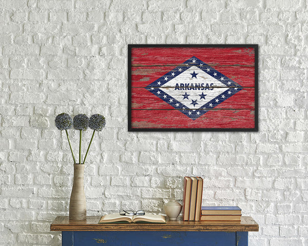Arkansas State Rustic Flag Wood Framed Paper Prints Wall Art Decor Gifts