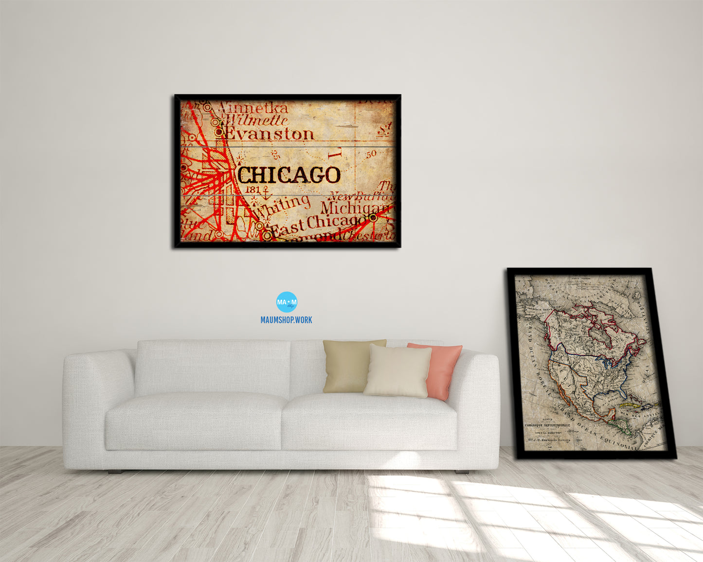 Chicago Illinois Antique Map Framed Print Art Wall Decor Gifts