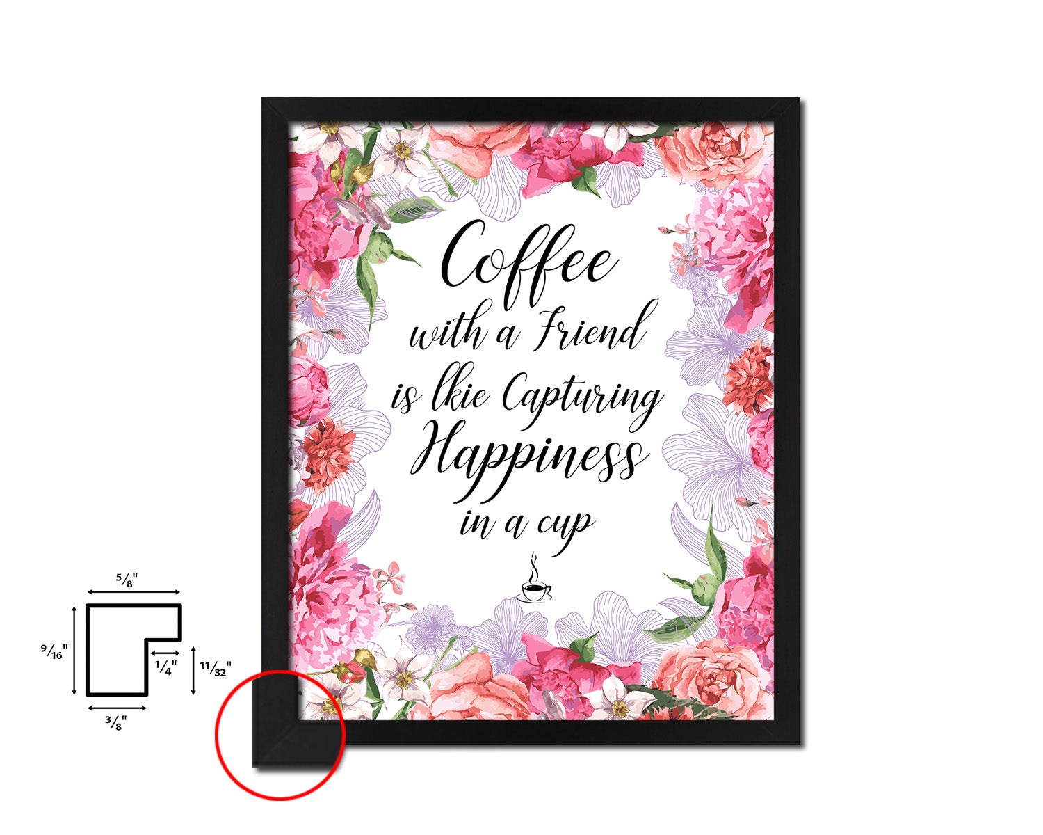 Coffee with a friend is like capturing happiness in a cup Quote Framed Artwork Print Wall Decor Art Gifts