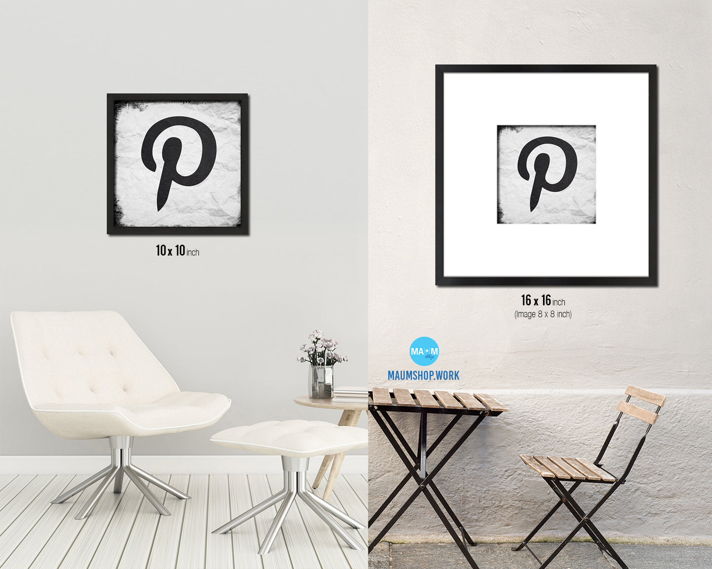 Pinterest Social Media Symbol Icons logo Wood Framed Print Home Decor Wall Art Gifts