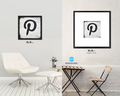 Pinterest Social Media Symbol Icons logo Wood Framed Print Home Decor Wall Art Gifts