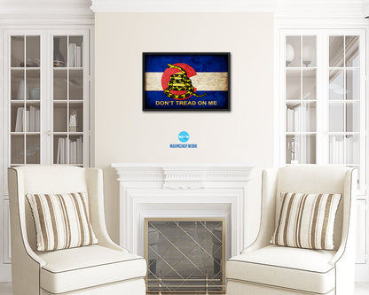 Gadsden Don't Tread On Me Colorado State Vintage Military Flag Framed Print Art