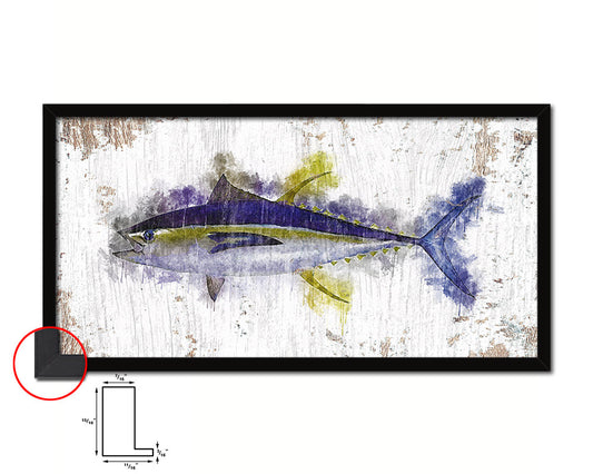 Yellowfin Fish Art Wood Frame Shabby Chic Restaurant Sushi Wall Decor Gifts, 10" x 20"
