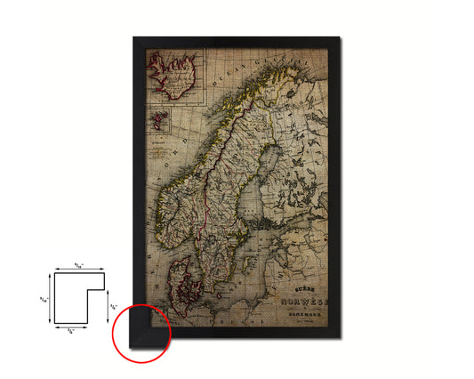 Sweden Norway Scandinavia Vintage Map Wood Framed Print Art Wall Decor Gifts