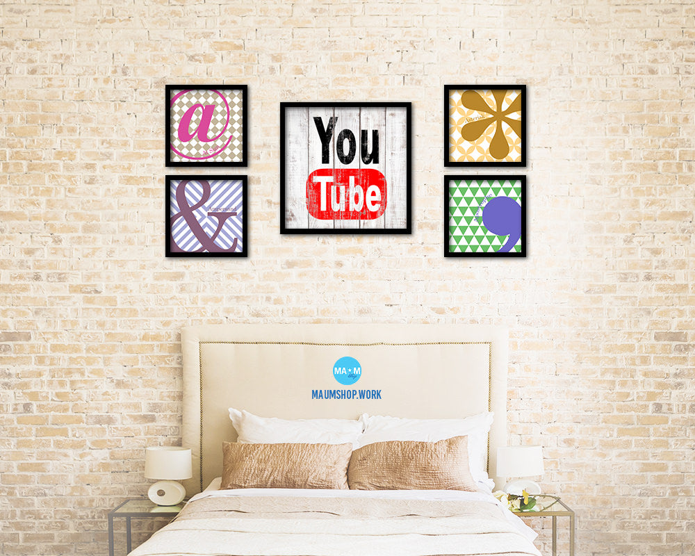 Youtube Social Media Symbol Icons logo Framed Print Shabby Chic Home Decor Wall Art Gifts