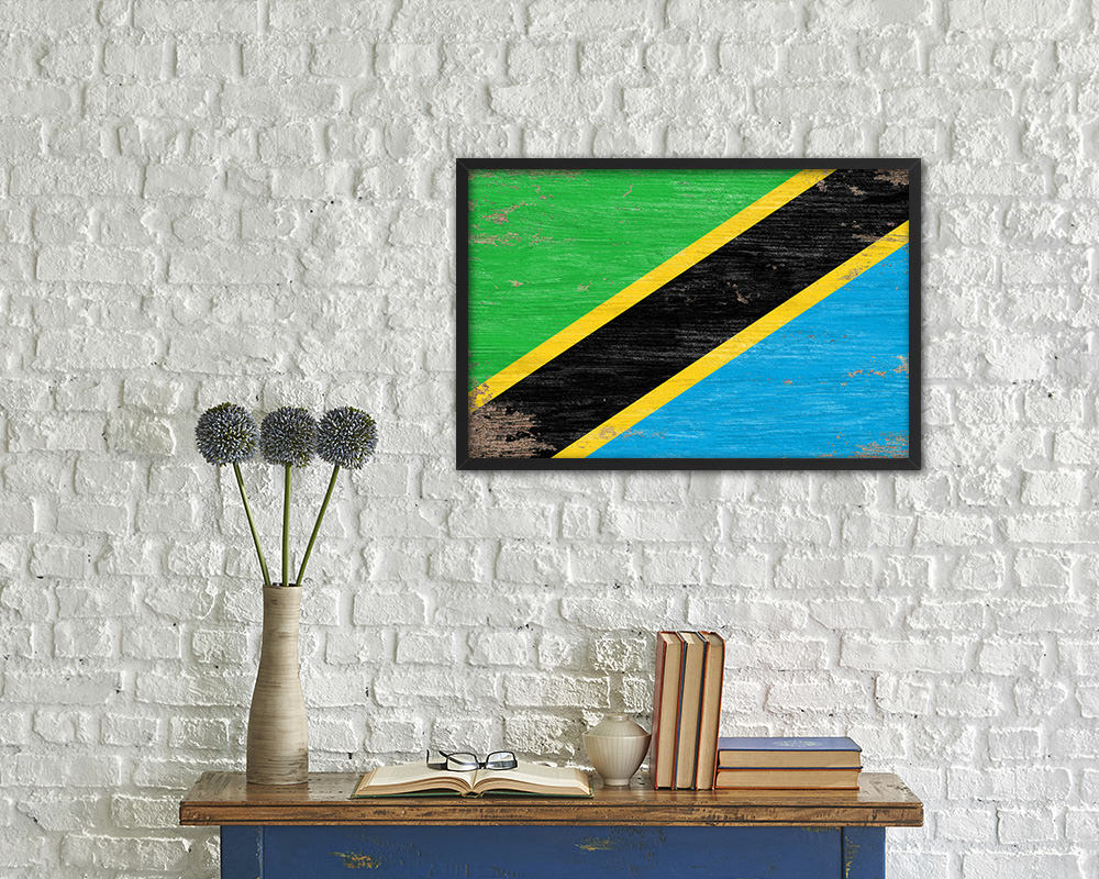 Tanzania Shabby Chic Country Flag Wood Framed Print Wall Art Decor Gifts