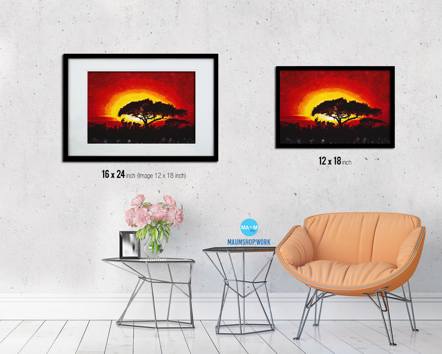 Sunrise Tree in Africa Landscape Painting Print Art Frame Home Wall Decor Gifts