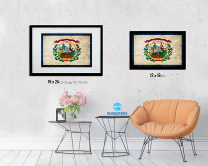 West Virginia State Vintage Flag Wood Framed Paper Print Wall Art Decor Gifts
