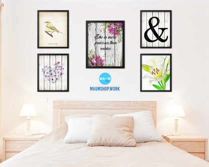 She is more precious than rubies, Proverbs 3:5 Quote Framed Print Home Decor Wall Art Gifts