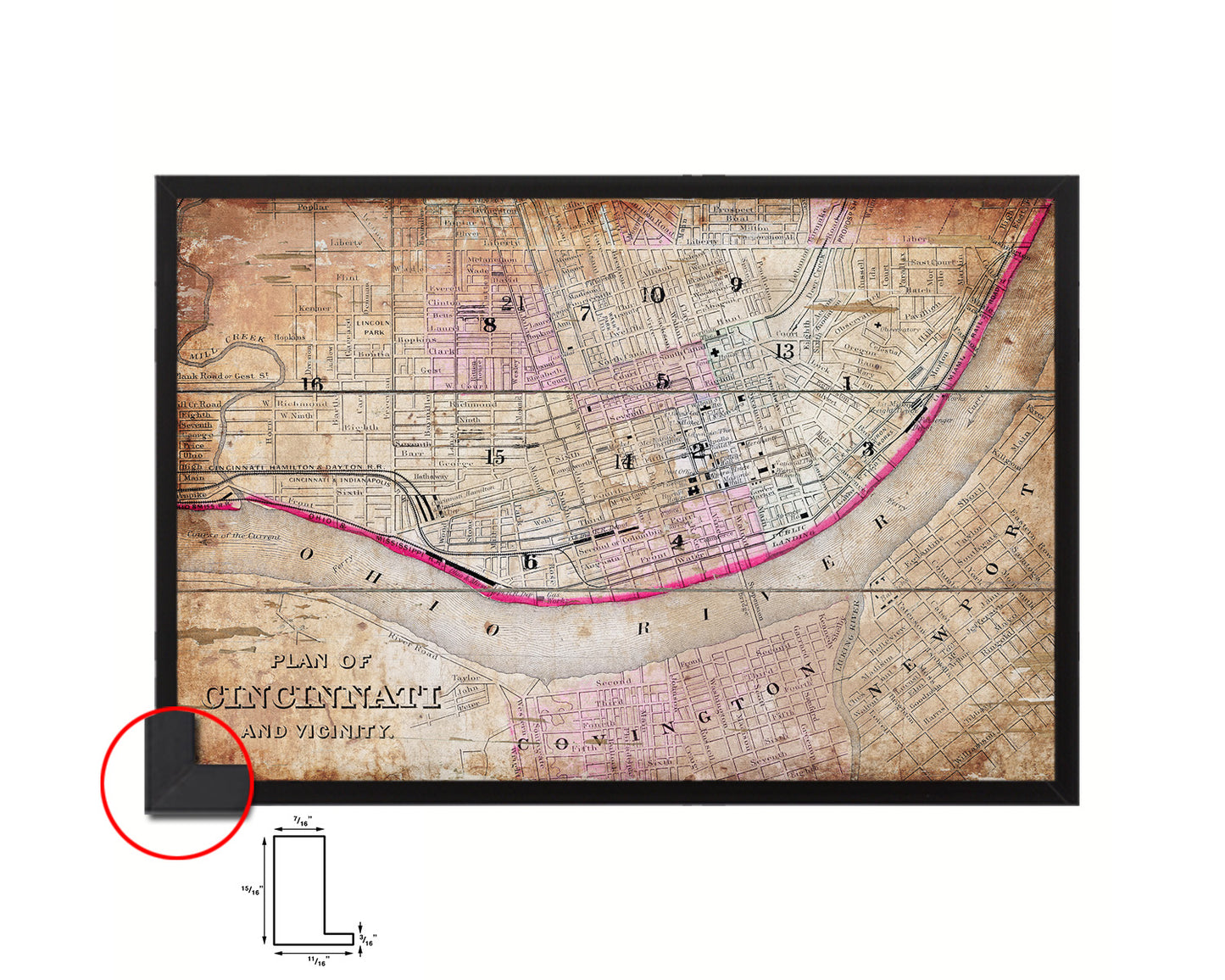 Cincinnati Antique Map Framed Print Art Wall Decor Gifts