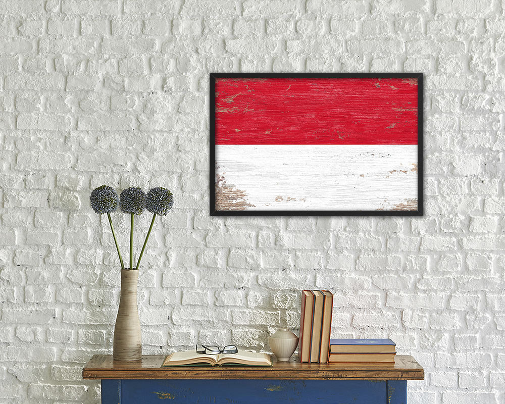 Indonesia Shabby Chic Country Flag Wood Framed Print Wall Art Decor Gifts
