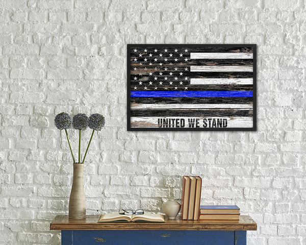 Thin Blue Line Honoring Law Enforcement American, United we stand Wood Rustic Flag Art