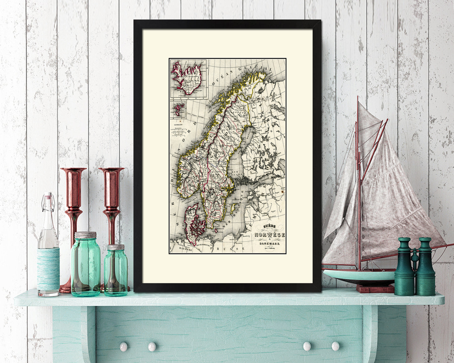 Sweden Norway Scandinavia Old Map Wood Framed Print Art Wall Decor Gifts