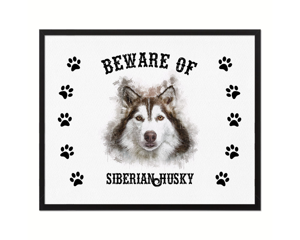 Beware of Russell Terrier Sign Wood Framed Print Wall Art Decor Gifts