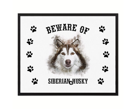 Beware of Russell Terrier Sign Wood Framed Print Wall Art Decor Gifts