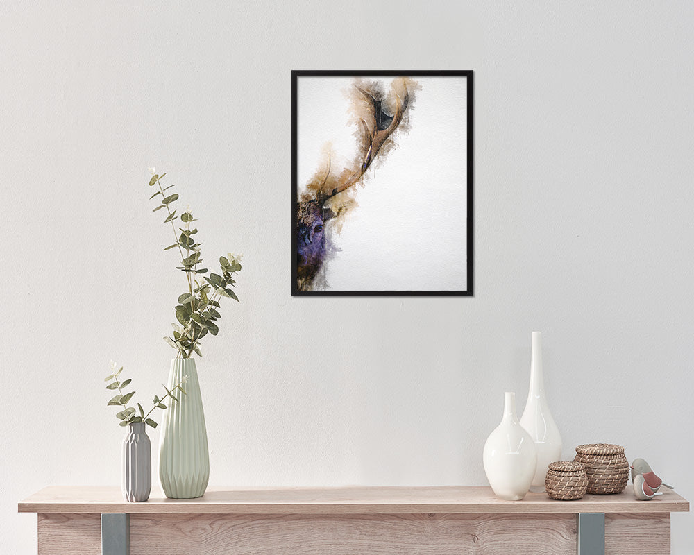 Horn Deer Animal Painting Print Framed Art Home Wall Decor Gifts