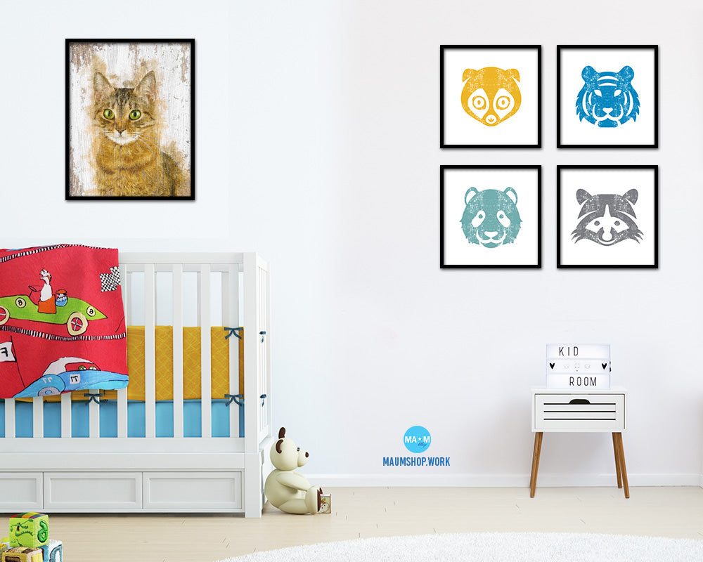 Red Little Cat Kitten Portrait Framed Print Pet Home Decor Custom Watercolor Wall Art Gifts