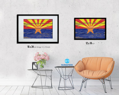 Arizona State Rustic Flag Wood Framed Paper Prints Wall Art Decor Gifts