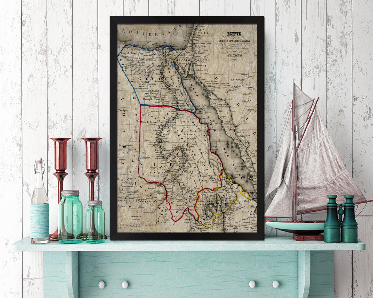 Egypt Nubia Abyssinia Africa Historical Map Wood Framed Print Art Wall Decor Gifts