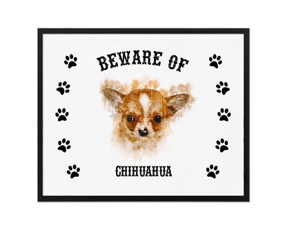 Beware of Chihuahua Sign Wood Framed Print Wall Art Decor Gifts