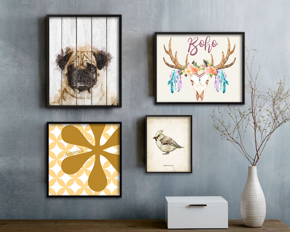 Pug Dog Puppy Portrait Framed Print Pet Watercolor Wall Decor Art Gifts