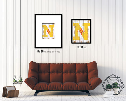 New Mexico State Initial Flag Wood Framed Paper Print Decor Wall Art Gifts, Beach