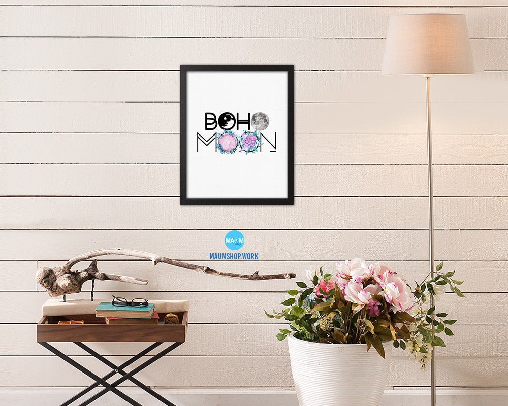 Boho Moon Wood Framed Print Bohemian Girls Room Nursery Wall Art Decor Gifts