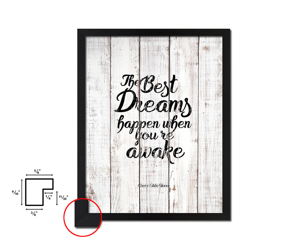 The best dreams happen White Wash Quote Framed Print Wall Decor Art