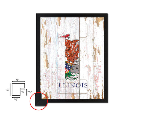Illinois State Initial Flag Wood Framed Paper Print Decor Wall Art Gifts, Beach
