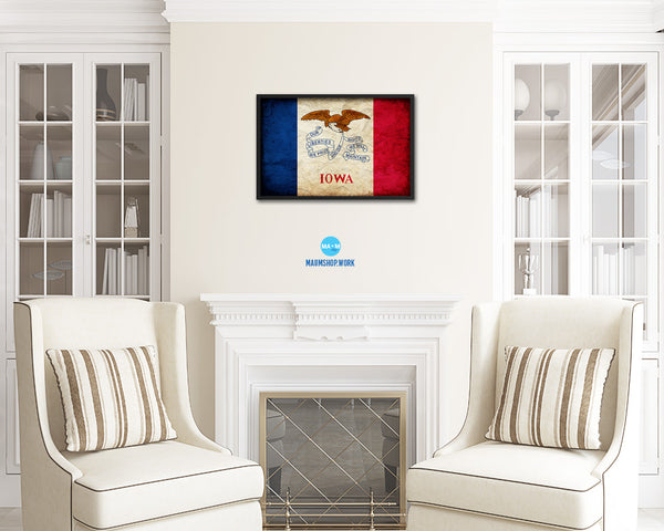 Iowa State Vintage Flag Wood Framed Paper Print Wall Art Decor Gifts