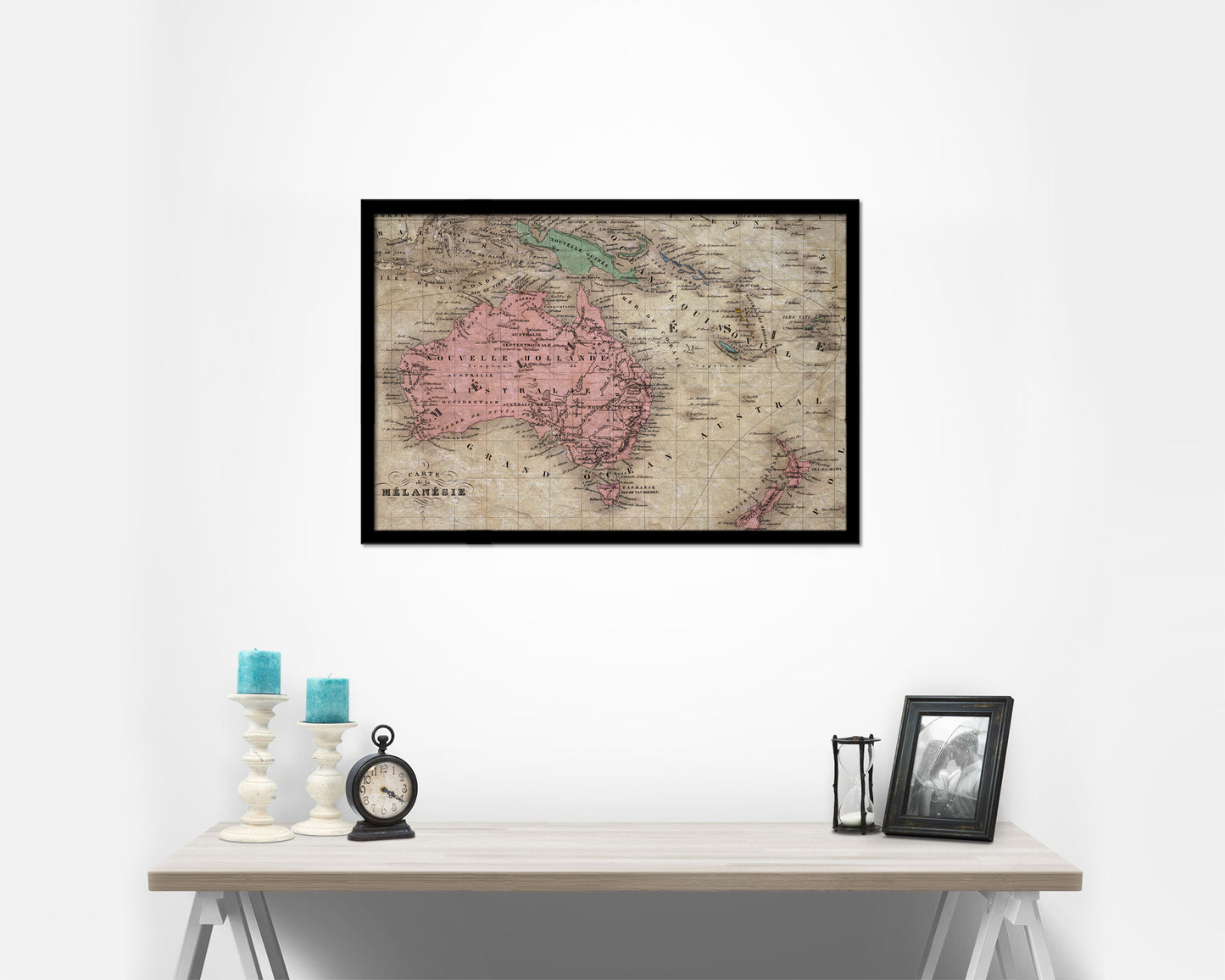 Australia New Zealand Oceania Historical Map Framed Print Art Wall Decor Gifts